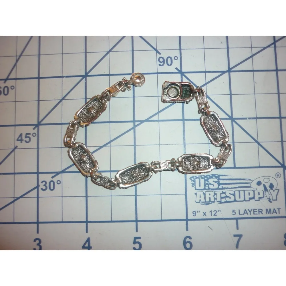 Vintage Magnetic Link Bracelet Silver Tone Black Onyx Faux Pearl 8 Inch Boho